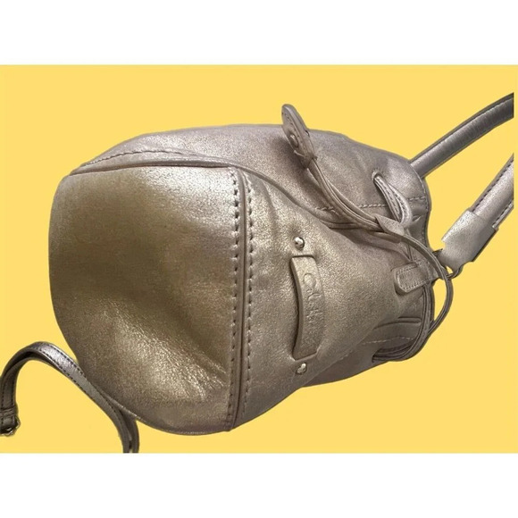Cole Haan Denny Drawstring Soft Gold Leather Shoulder Bag NWOT Excellent - Picture 7 of 8